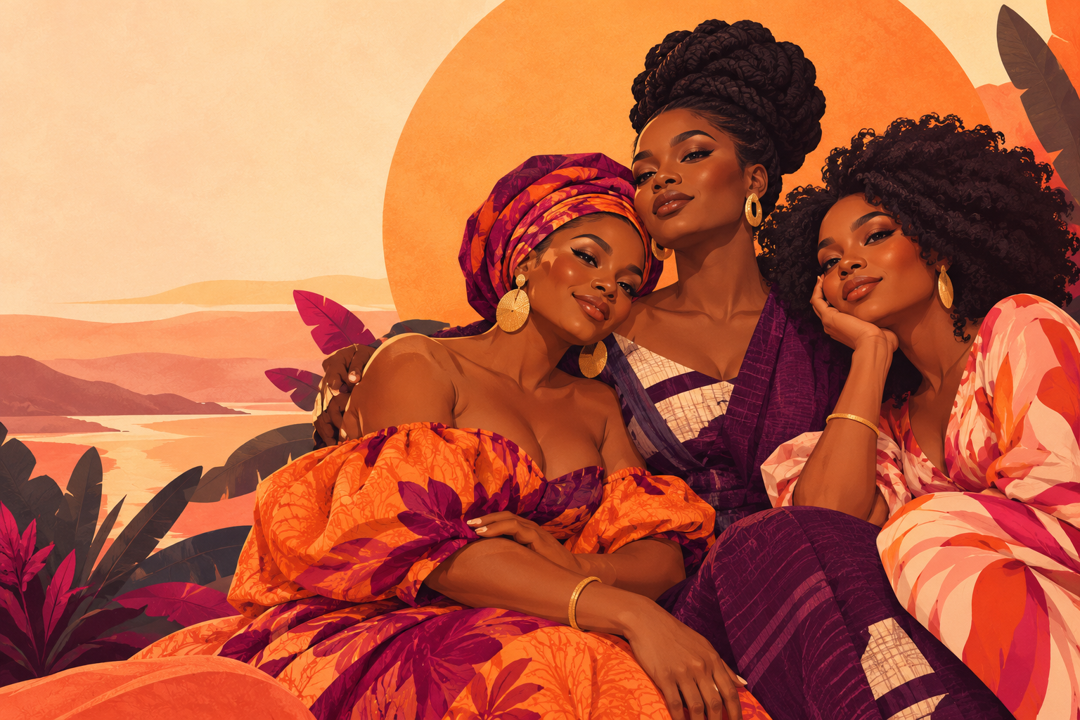 Illustration of three women standing together in solidarity